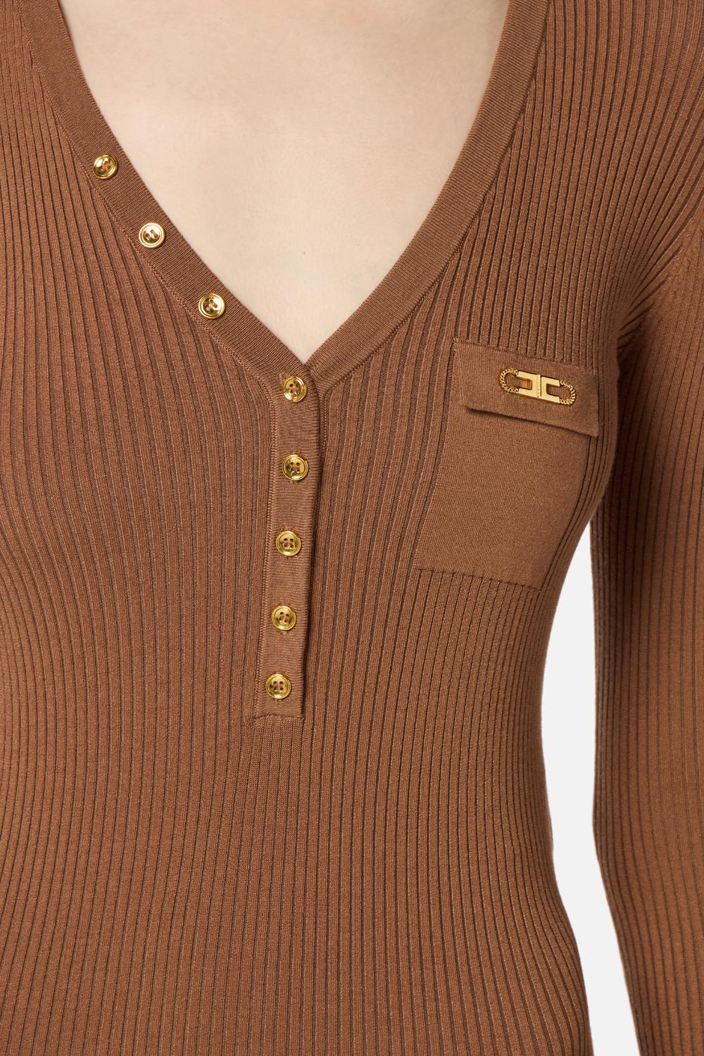Abito in maglia a costine con taschino<BR/> AM10B 56E2EC1 Elisabetta Franchi