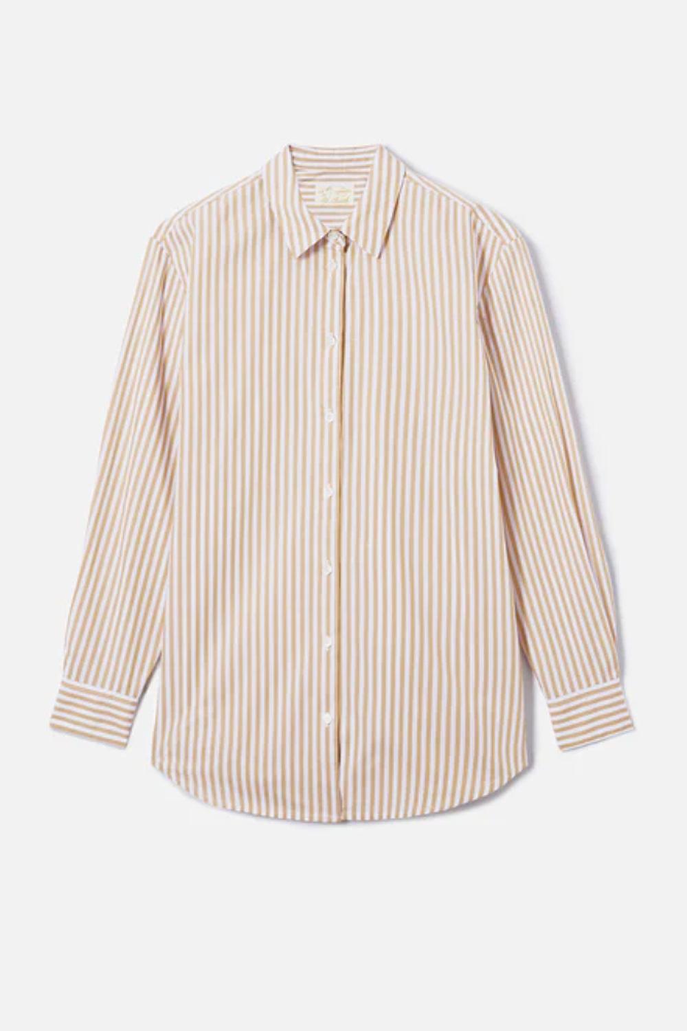 Camicia Brigitte mc2 in cotone a righe beige con ricamo Sport Club BRIG001 -00724L Mc2 Saint Barth