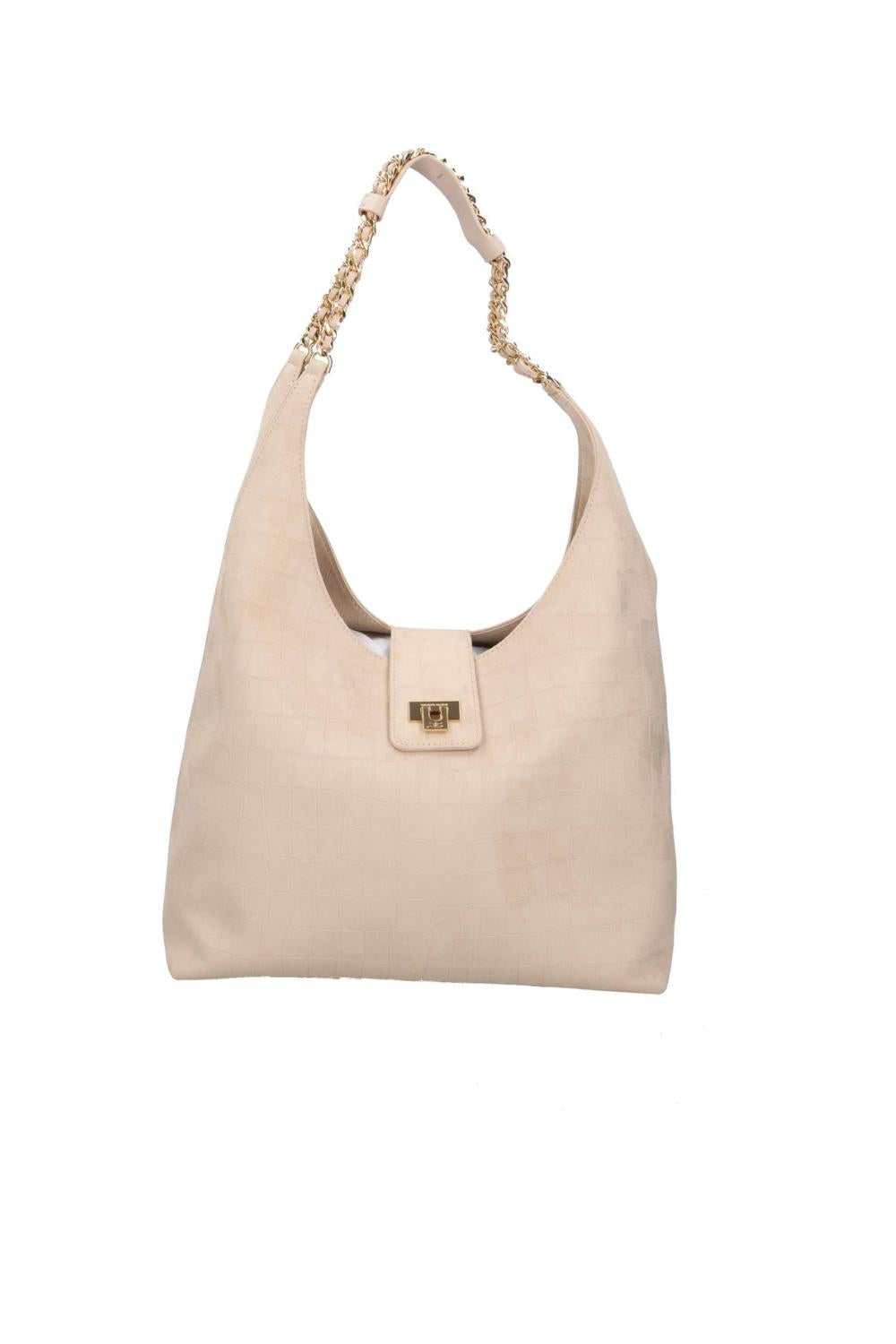 Borsa Hobo Elisabetta Franchi in Suede con Stampa Cocco e Catene Dorate BS01A 61E2135 Elisabetta Franchi