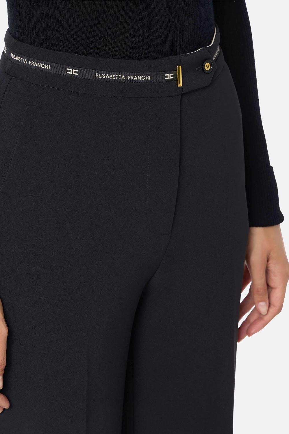 Pantaloni in crêpe leggero con nastro logo<BR/> PA103 56E2110 Elisabetta Franchi