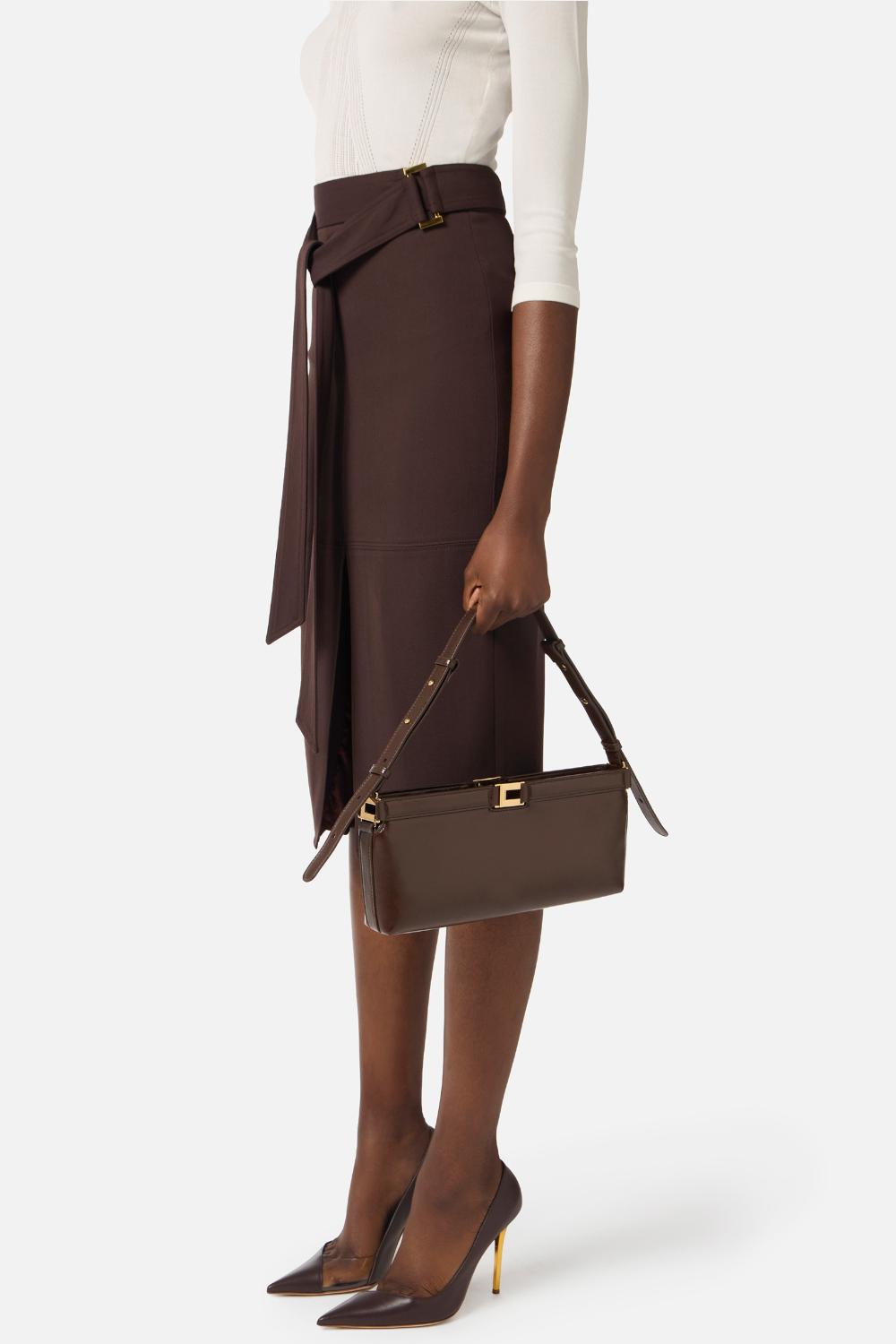 Borsa Elisabetta Franchi in Materiale Sintetico Effetto Naplak con Logo Dorato BS17A 61E2EV9 Elisabetta Franchi