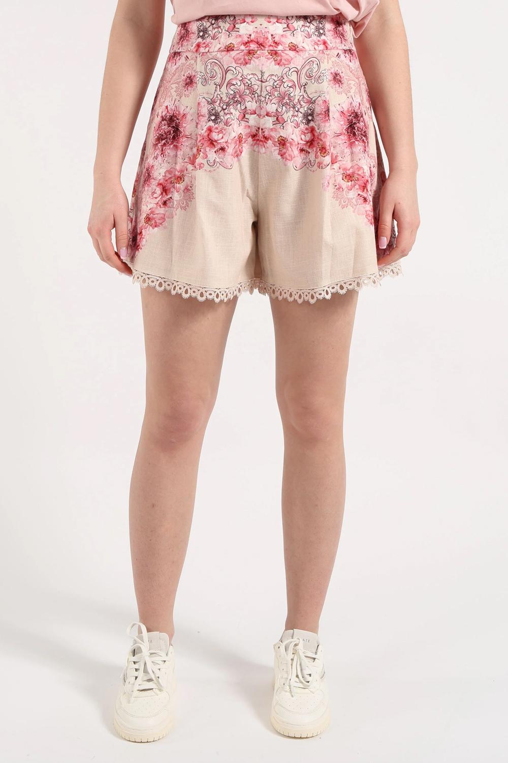 Pantaloncino Donna Amosa con Stampa Floreale e Merletto A26SSSH29 /U.V. Amosa