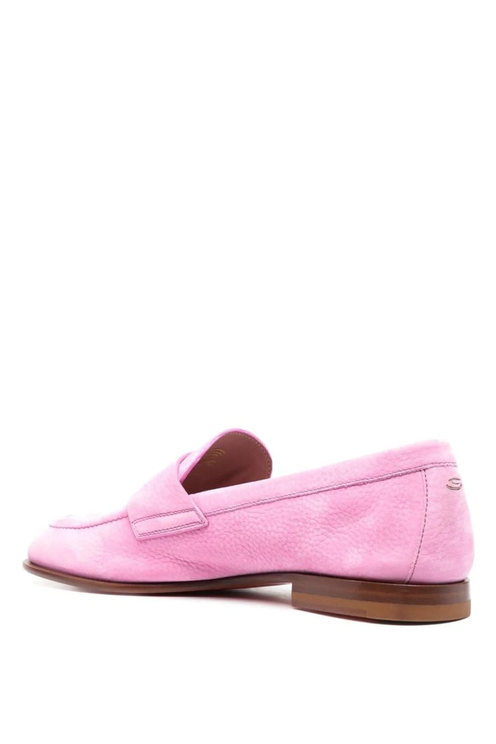 Mocassino Santoni in Nabuk Rosa Linea Formale con Fondo in Cuoio WUSF59962HAFSPRXQ34 ROSA Santoni
