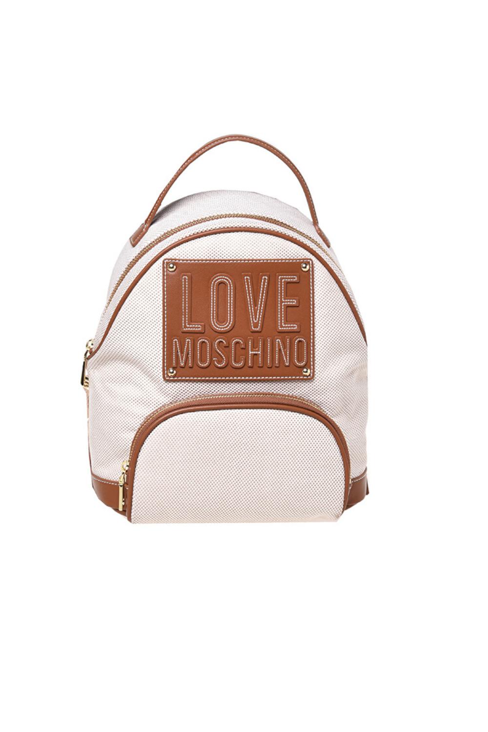 Zaino Love Moschino in canvas beige ed ecopelle cuoio con logo lettering JC4063PP1O LZ110A Love Moschino