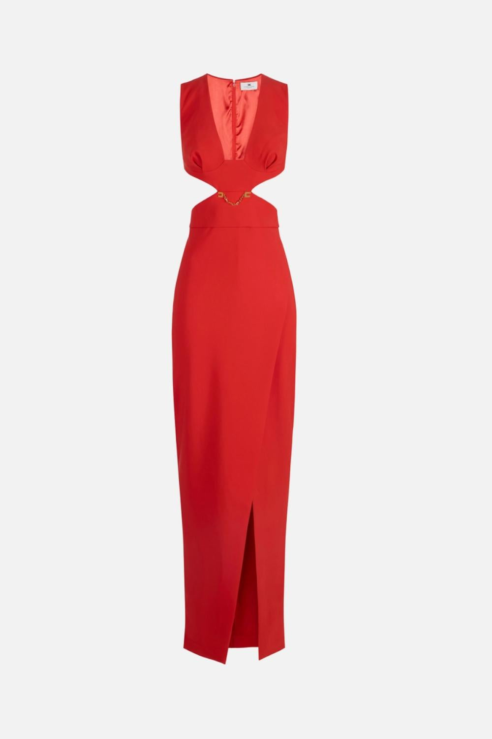 Abito da Sera Elisabetta Franchi in Crêpe con Cut-Out e Spacco Laterale<BR/> ABR02 61E2H85 Elisabetta Franchi