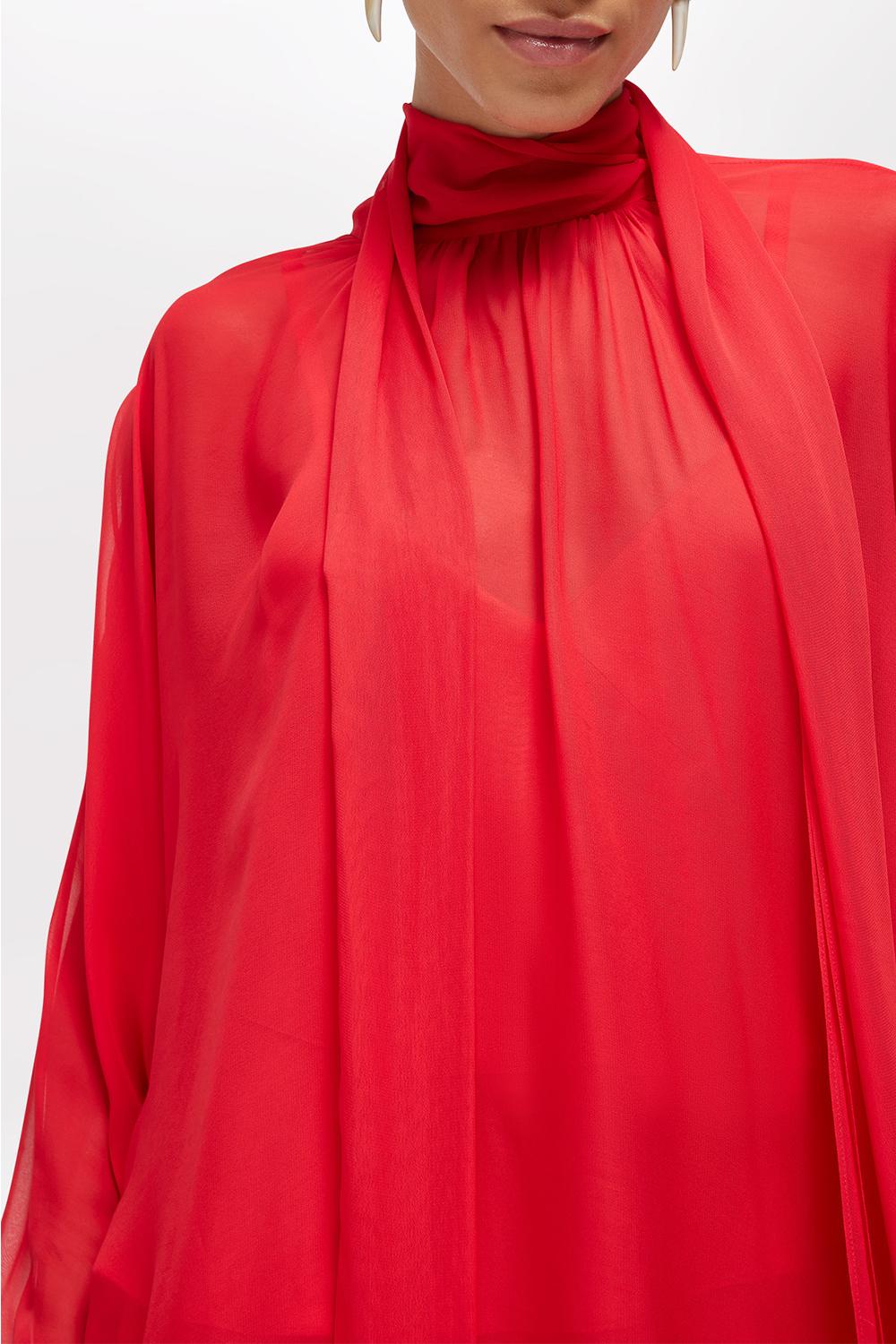 ABITO SOTTOVESTE IN RASO COORDINATO CON CAPPA IN GEORGETTE DI VISCOSA CON COLLO ARRICCHITO DA FIOCCO RA6010 TS44181663 Blugirl