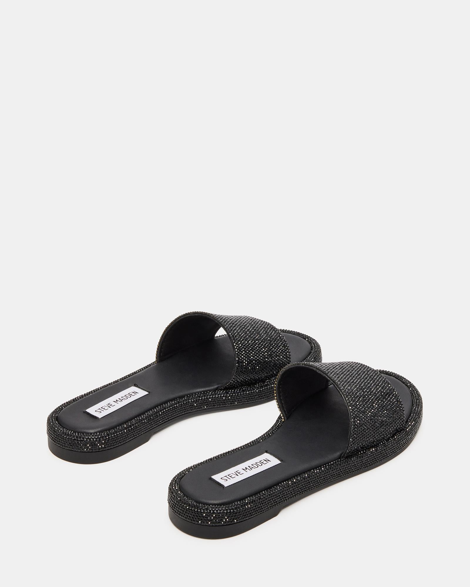 ciabatta piatta con suola in ecopelle. fascia alta sul piede. tempestata di strass in tono ACHIEVE BLACK Steve Madden