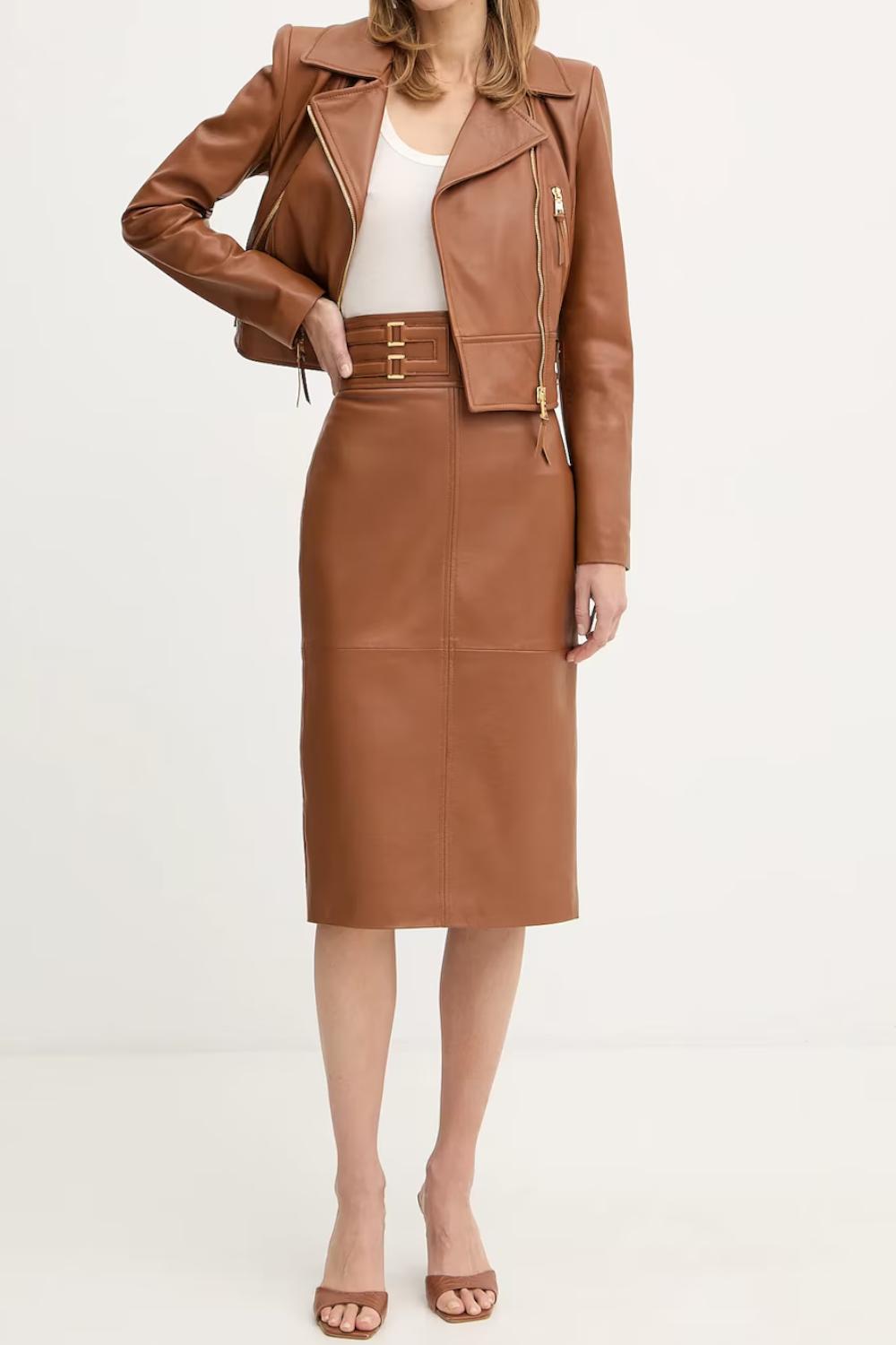 Chiodo Elisabetta Franchi in Pelle con Zip Asimmetrica e Dettagli Dorati GD57Z 61E2600 Elisabetta Franchi