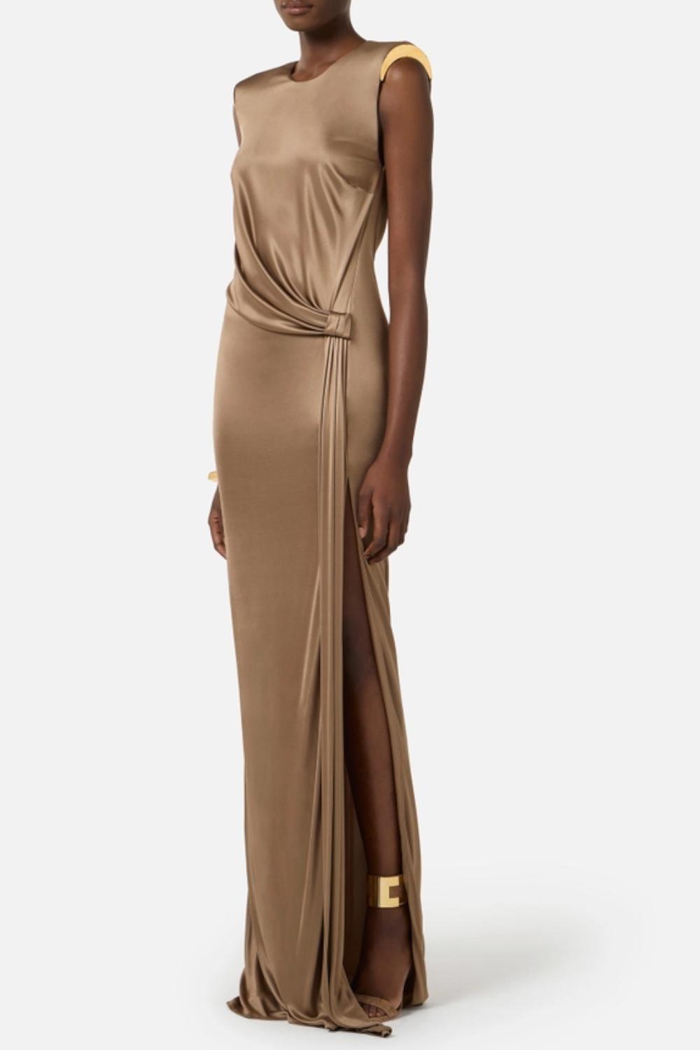 Abito da Sera Elisabetta Franchi in Jersey di Viscosa Lucida con Drappeggio e Spacco ABR24 61E2229 Elisabetta Franchi