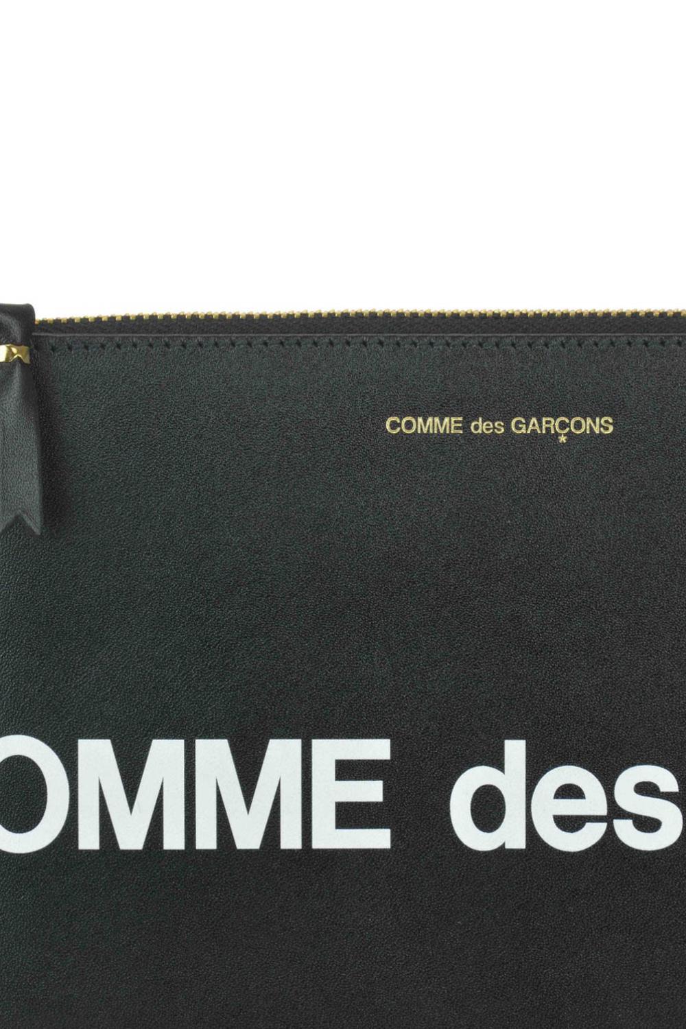 Pochette Comme des Garçons in Pelle Nera Logo Stampato con Zip Oro SA5100HL1 NERO Comme Des Garçons