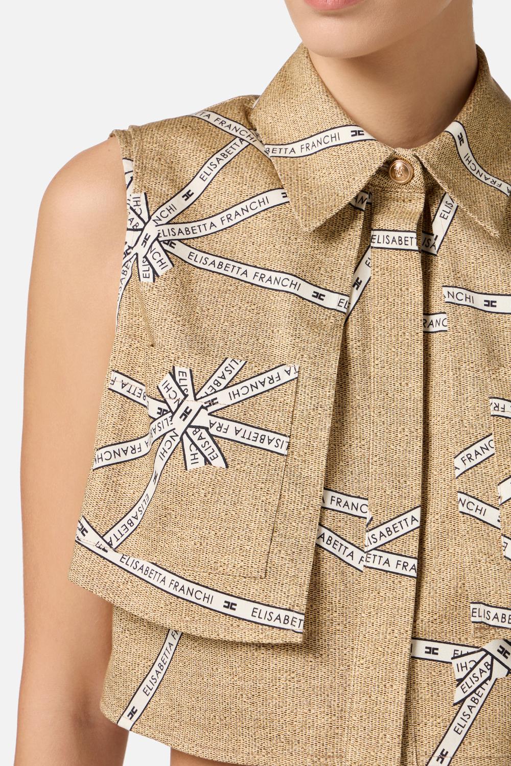 Camicia in cotone con stampa rafia e nastro<BR/> CA125 52E2BE1 Elisabetta Franchi
