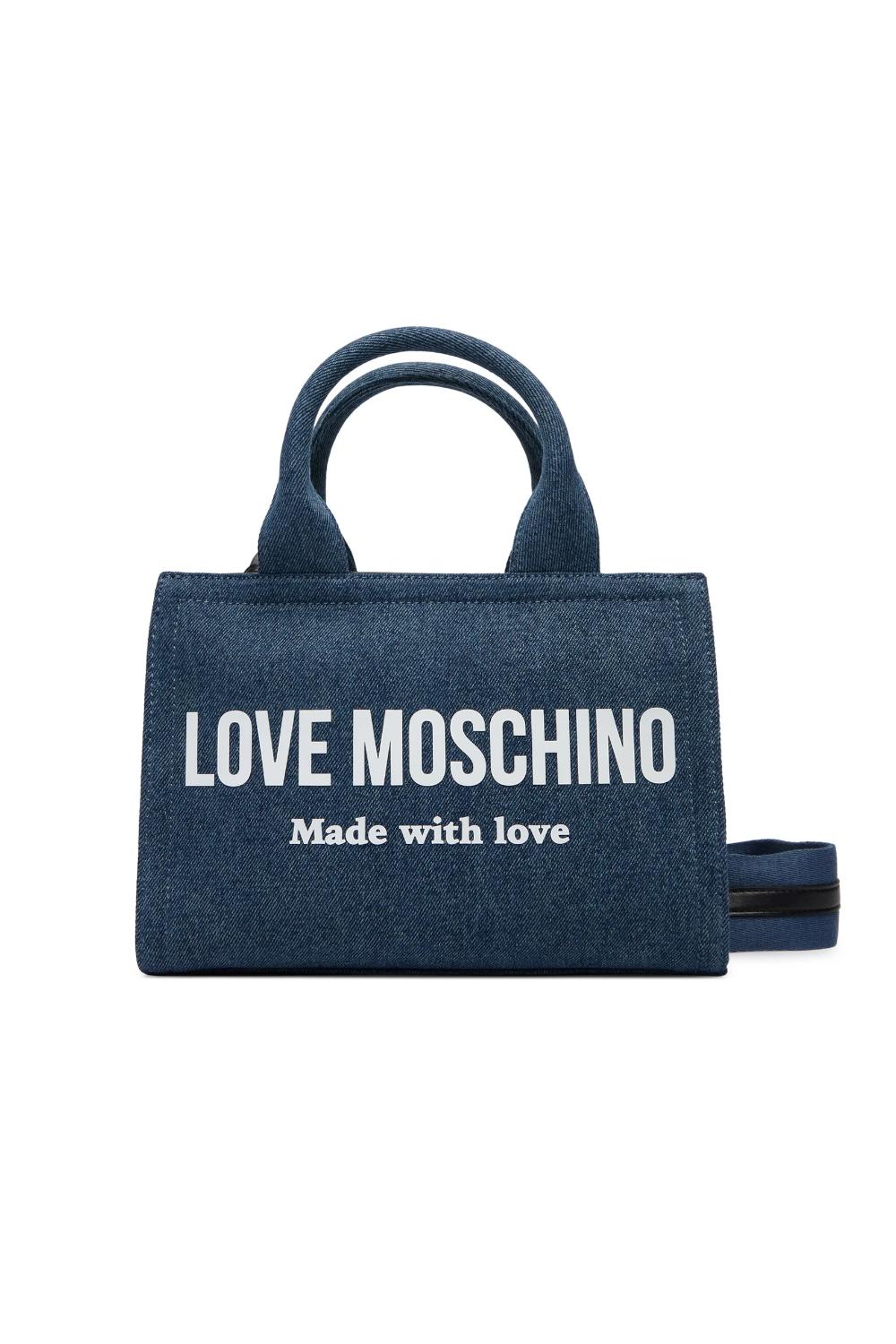 Borsa bauletto Love Moschino denim con logo e stampa Made with love JC4055PP1O LG170A Love Moschino