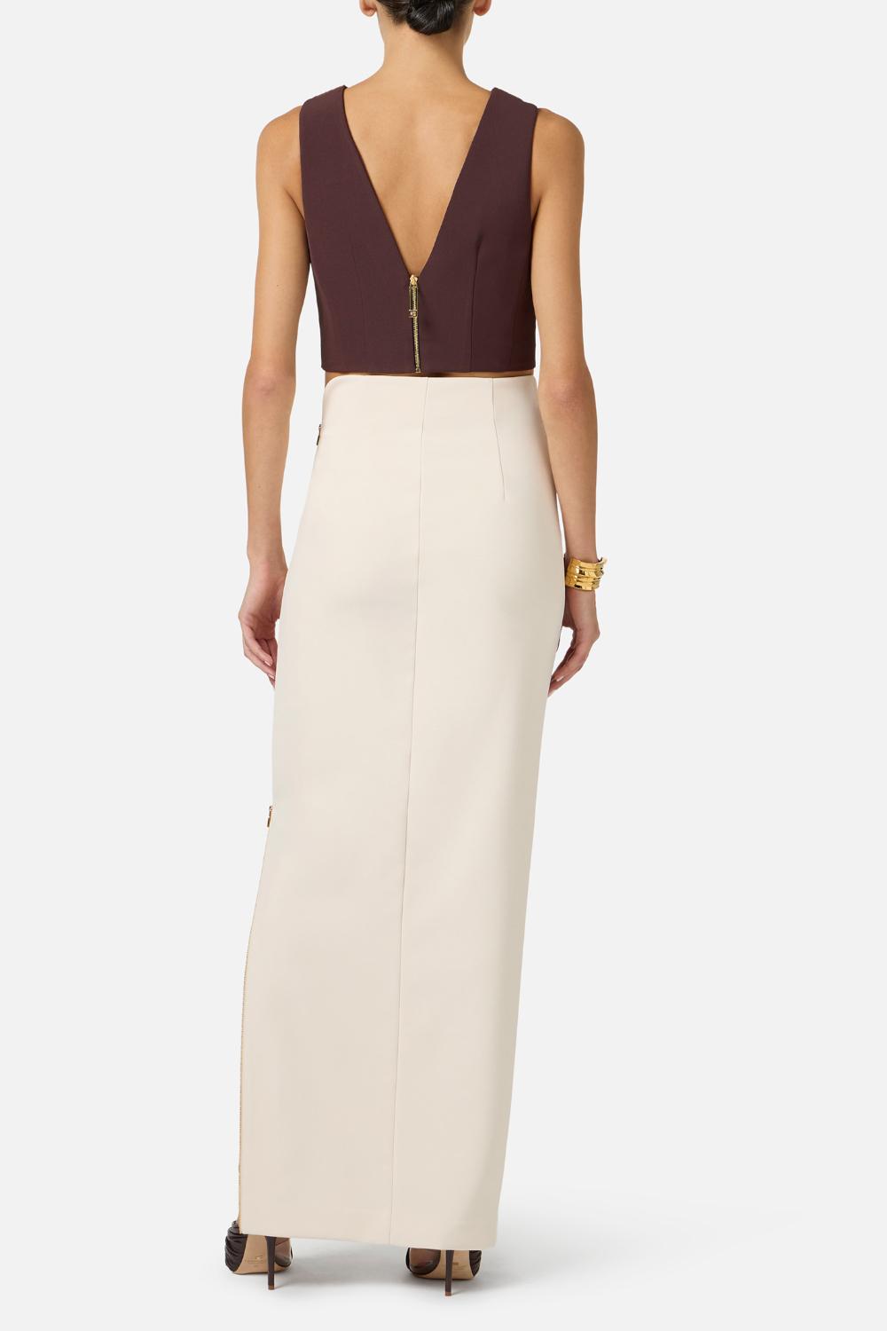 Top Elisabetta Franchi in Doppio Crêpe Stretch con Placche Gioiello Dorate<BR/> TO050 61E2644 Elisabetta Franchi