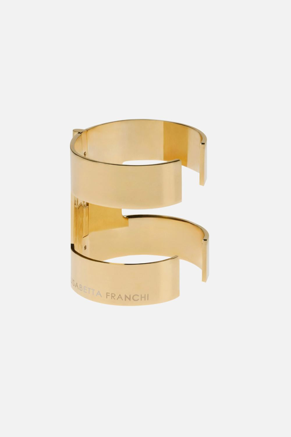 Bracciale Cuff Elisabetta Franchi in Metallo Dorato con Logo Inciso<BR/> BC01I 61E2U95 Elisabetta Franchi