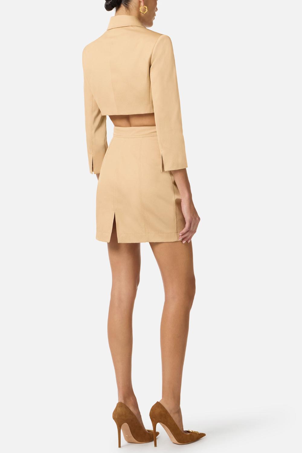 Giacca Crop Elisabetta Franchi in Gabardina di Cotone con Bottoni Dorati<BR/> GI221 61E2470 Elisabetta Franchi