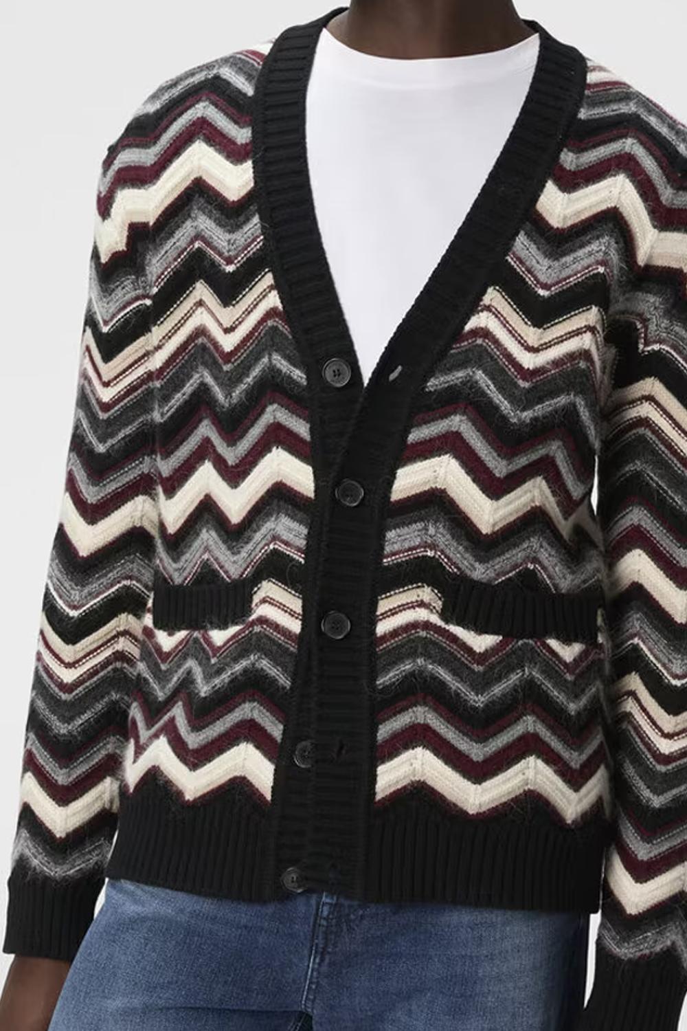 Cardigan in Misto Lana e Alpaca con Bottoni e Motivo Zig Zag US25WM0B BK01D2S91PS Missoni