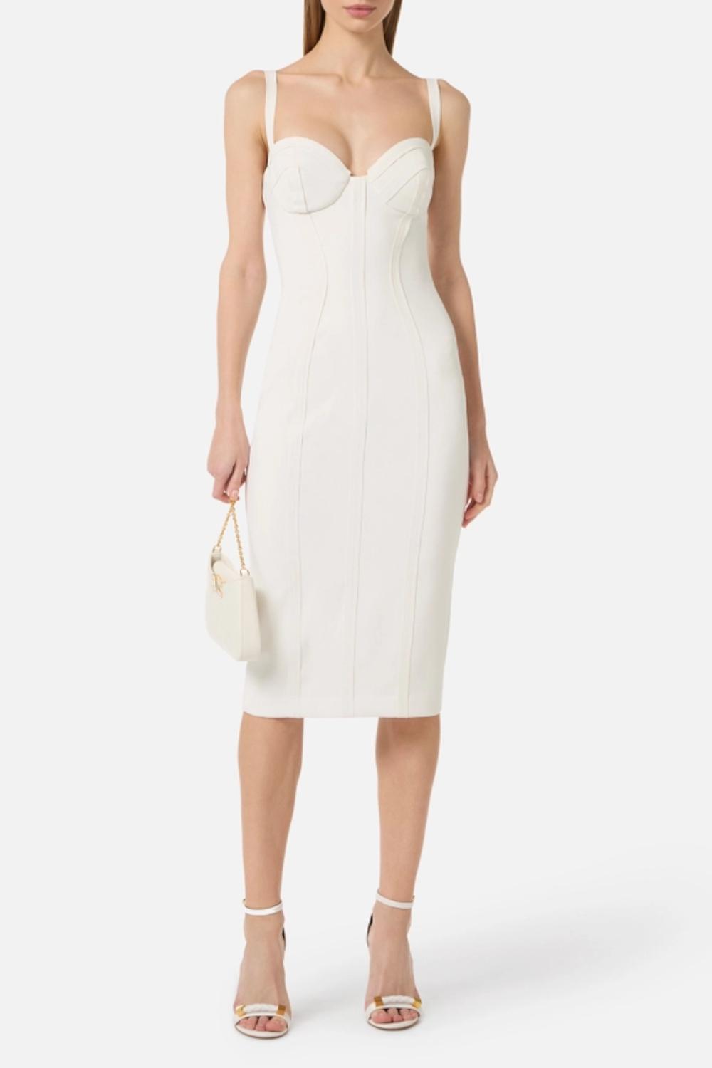 Abito Elisabetta Franchi in Crêpe con Top Bustier e Cuciture a Vista<BR/> AB918 61E2360 Elisabetta Franchi