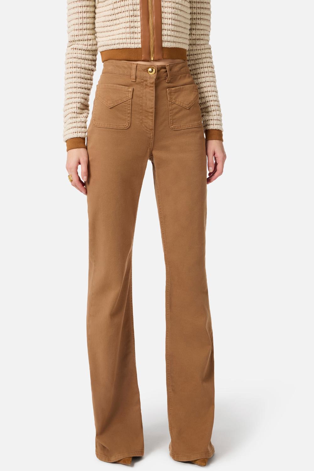 Pantaloni Elisabetta Franchi in Denim a Zampa con Dettagli Dorati<BR/> PJ22N 61E2AI6 Elisabetta Franchi