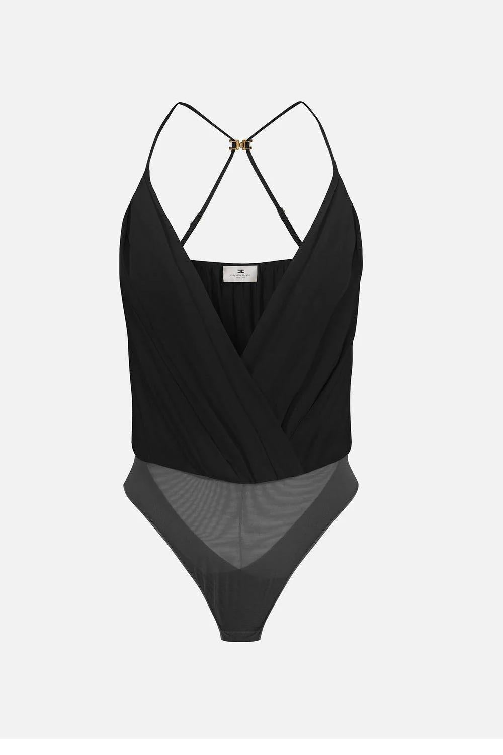 Body Elisabetta Franchi in Georgette di Viscosa con Scollo Sovrapposto e Logo Dorato BO014 61E2110 Elisabetta Franchi