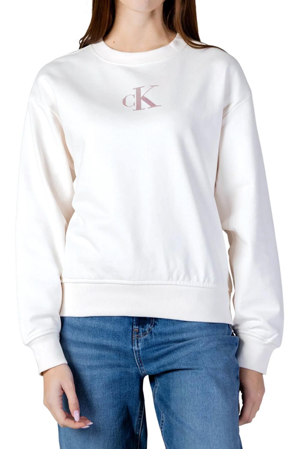 Felpa Donna Calvin Klein Jeans Girocollo con Logo Monogram Ricamato LV047E828G /YBH Calvin Klein