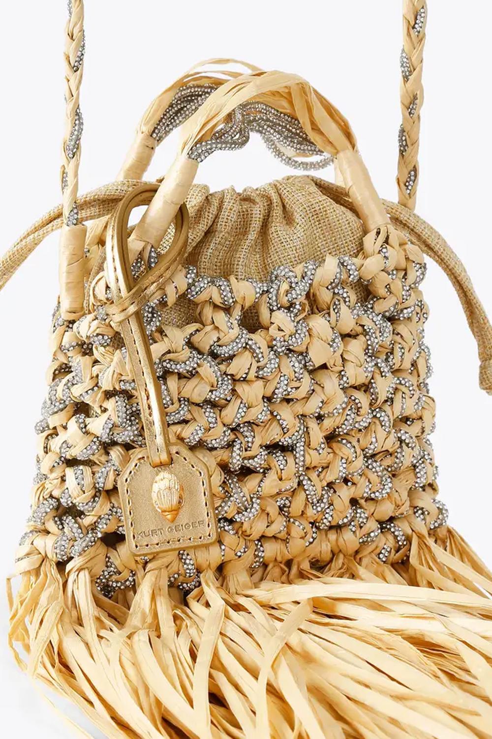 Mini Borsa Donna in Macramé con Cristalli e Tracolla 5032440999 /BEIGE Kurt Geiger London