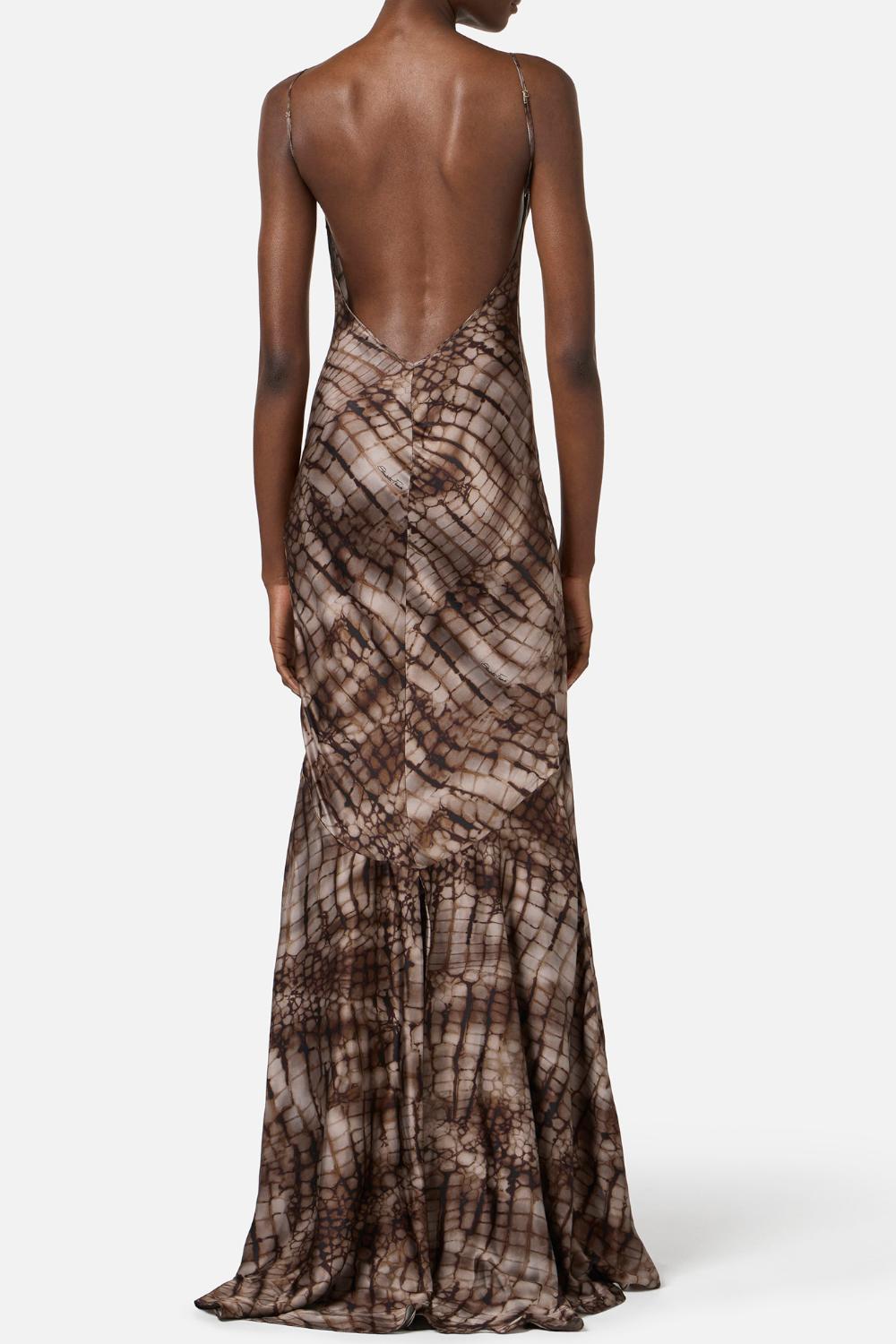 Abito da Sera Elisabetta Franchi in Raso Stretch con Stampa Alligator ABR30 61E2644 Elisabetta Franchi