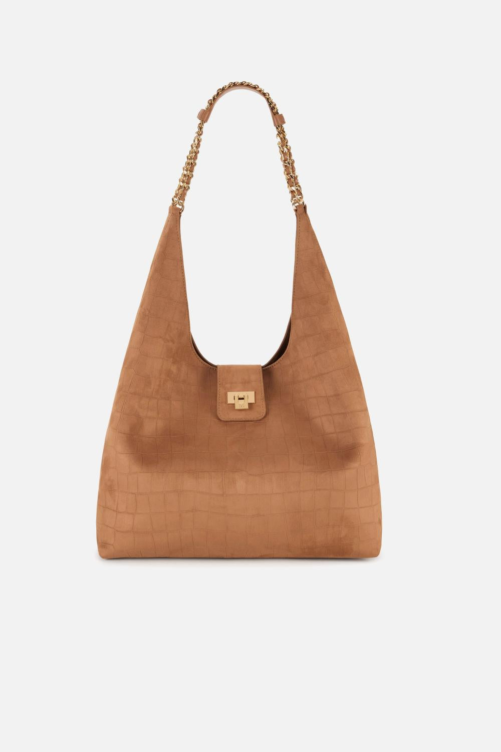 Borsa Hobo Elisabetta Franchi in Suede con Stampa Cocco e Catene Dorate BS01A 61E2600 Elisabetta Franchi
