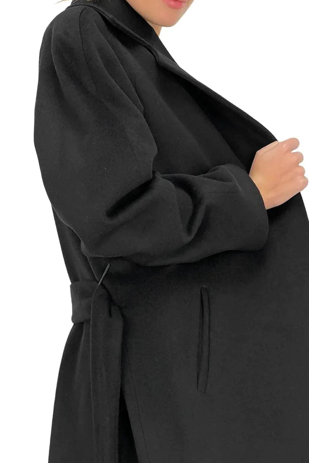 Cappotto Lungo a Vestaglia Senza Bottoni con Tasche a Filo SIRI DEBORA 413NERO Chiarulli