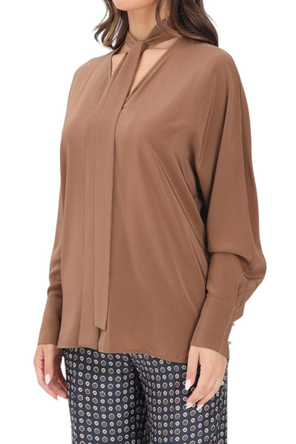 Blusa in crêpe de Chine di seta<BR/> CACO 041NOCCIOLA Max Mara Studio