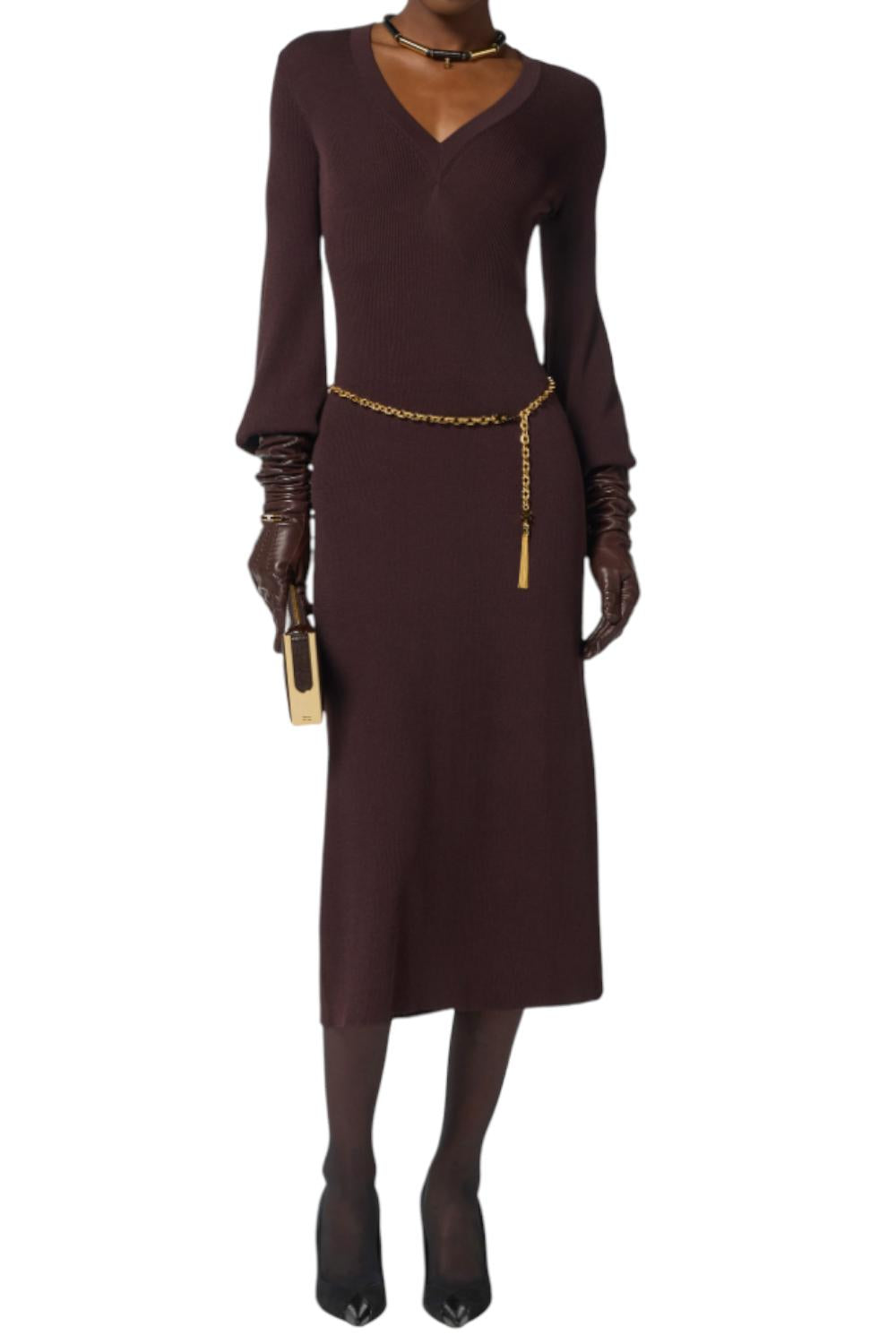 Abito in maglia di viscosa e seta con cintura<BR/> AM22B 56E2EA4 Elisabetta Franchi