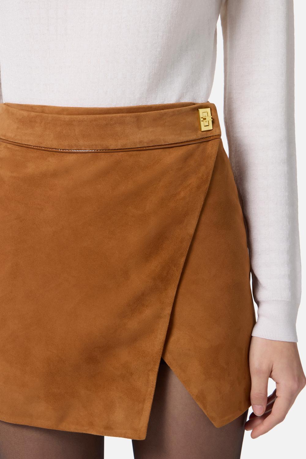 Mini gonna in suede con dettagli in vinile<BR/> GP07G 56E2EC1 Elisabetta Franchi