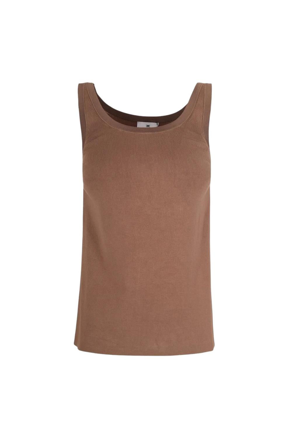 Top Smanicato Elisabetta Franchi in Maglia con Bande Lucide e Logo Jacquard TK72S 61E2727 Elisabetta Franchi