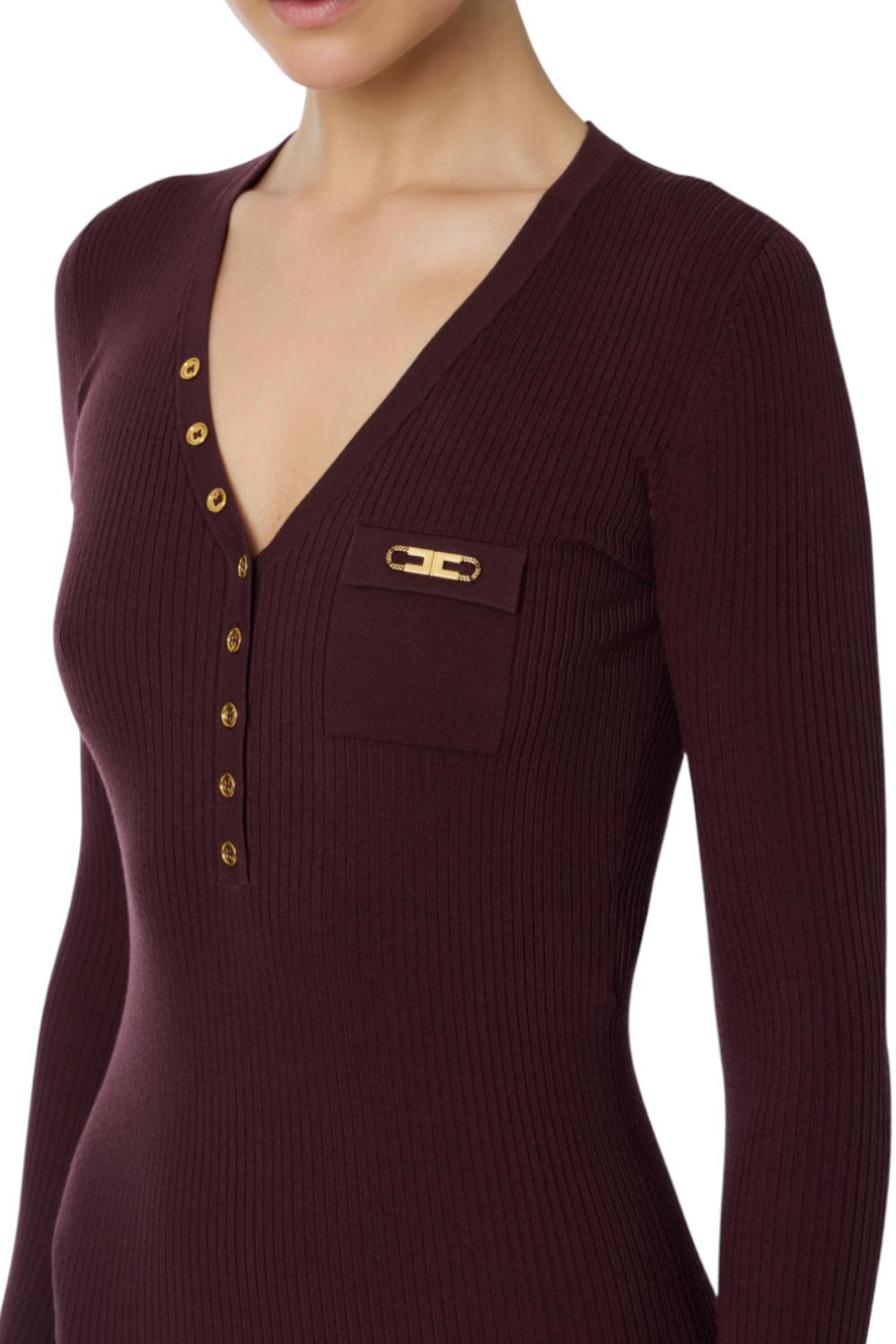 Abito in maglia a costine con taschino<BR/> AM10B 56E2EA4 Elisabetta Franchi