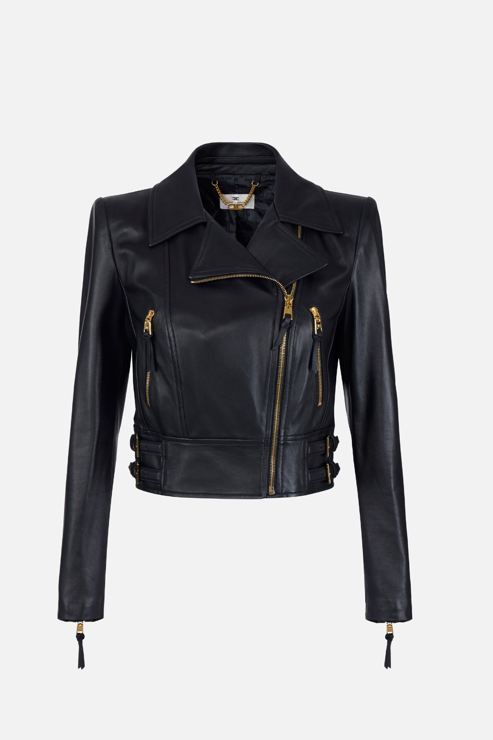 Chiodo Elisabetta Franchi in Pelle con Zip Asimmetrica e Dettagli Dorati GD57Z 61E2110 Elisabetta Franchi