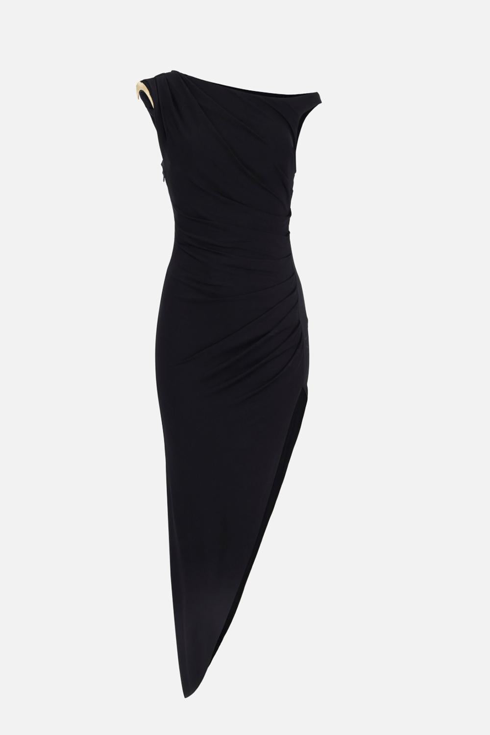 Abito Monospalla Elisabetta Franchi in Jersey Crêpe con Spacco Asimmetrico AB906 61E2110 Elisabetta Franchi