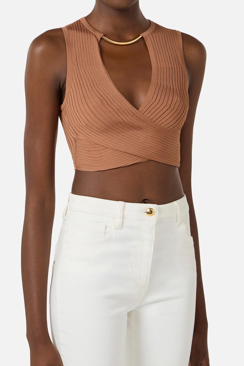 top in maglia con apertura al centro TK76S 61E3600 Elisabetta Franchi