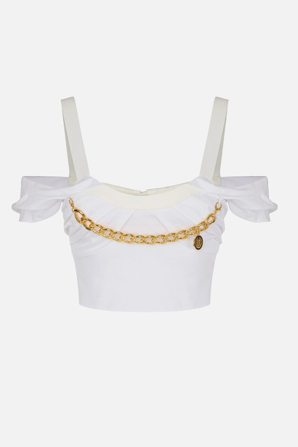 Top Elisabetta Franchi in Cotone con Maniche Corte e Collana Amovibile TO048 61E2100 Elisabetta Franchi