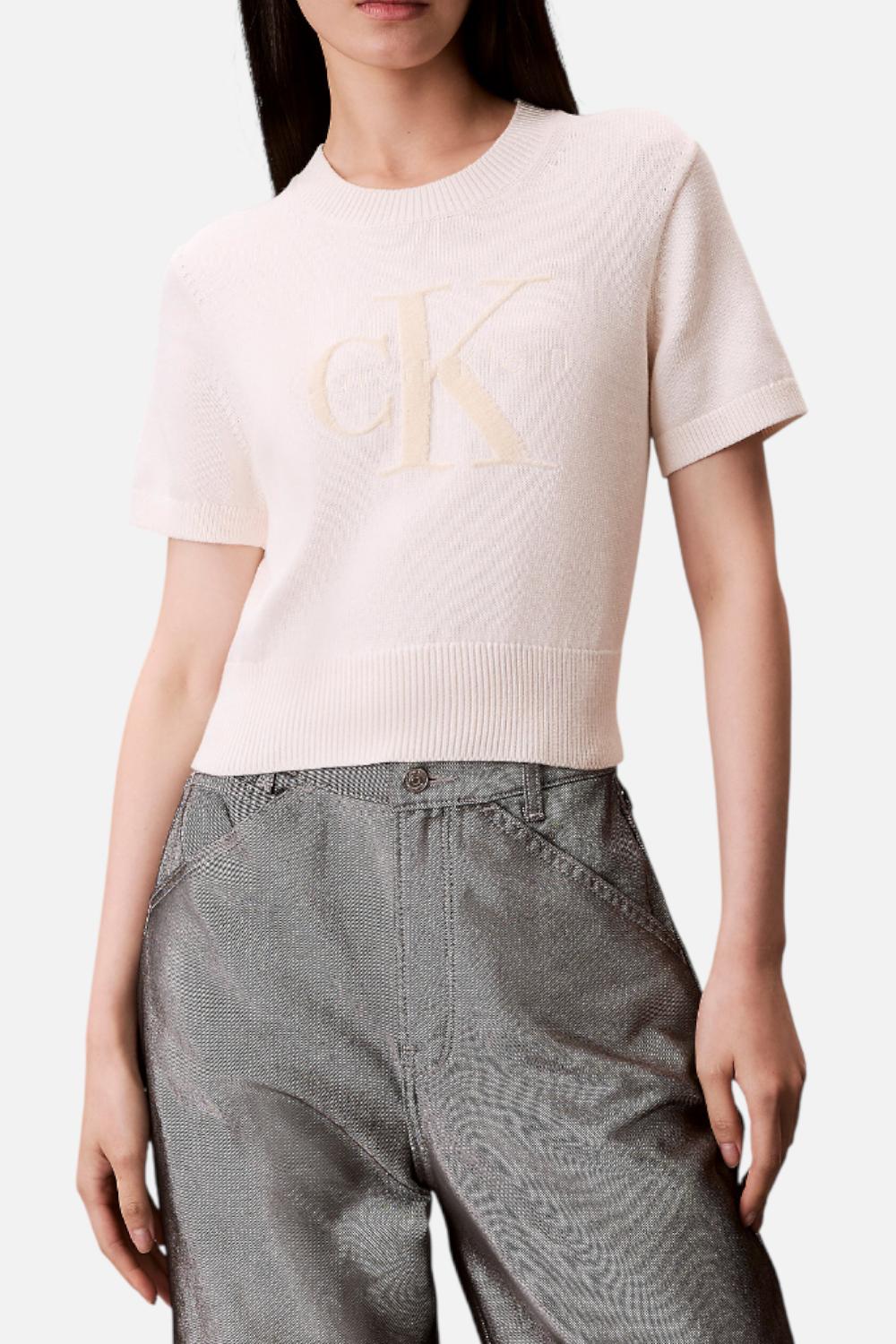 T-shirt Donna Calvin Klein con Grafica Monologo e Design Minimal LV044E306G /YBH Calvin Klein