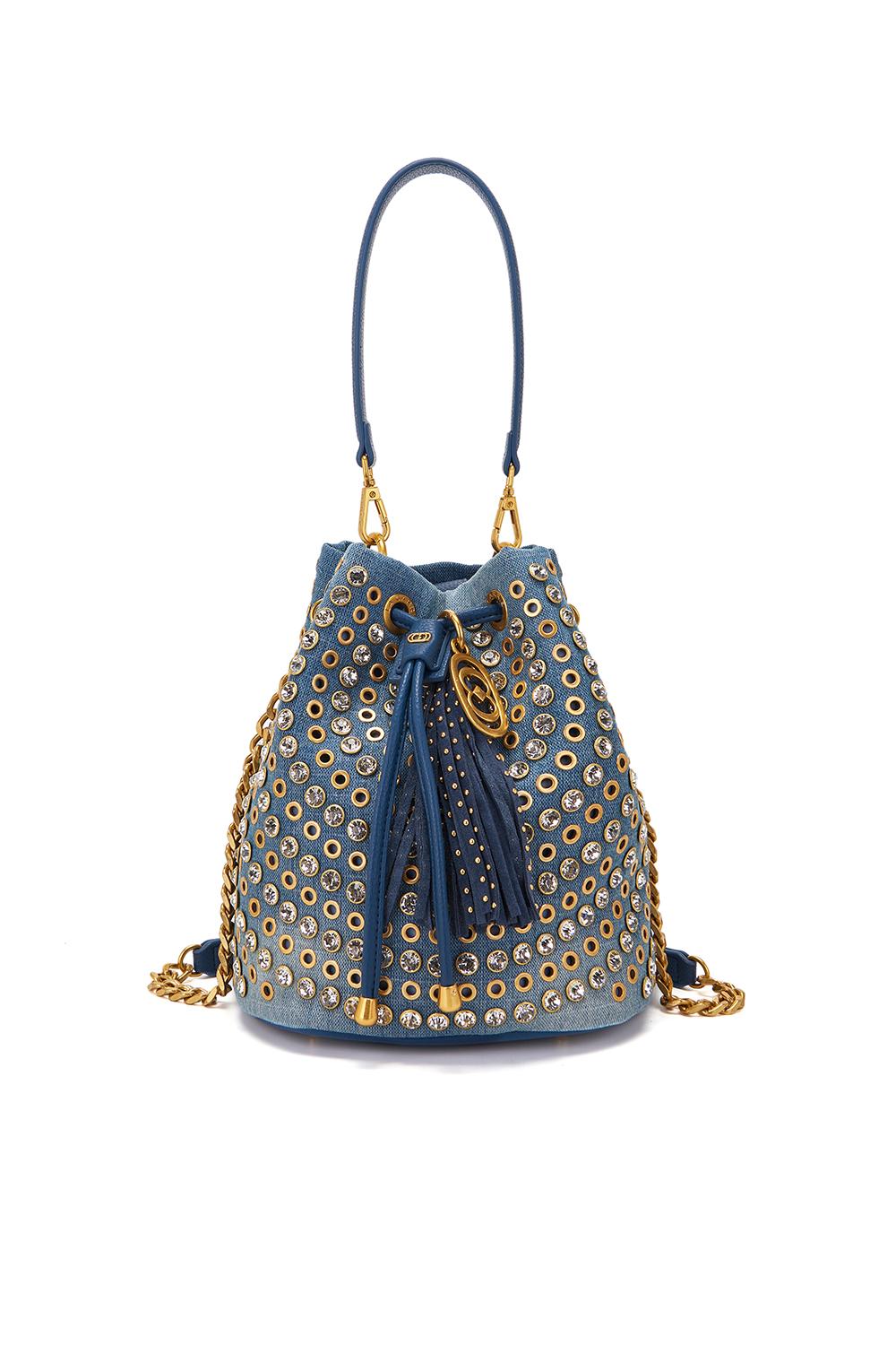 Secchiello La Carrie in ecopelle martellata con borchie e pietre cabochon 161M-EM-208-CAS /JEA La Carrie