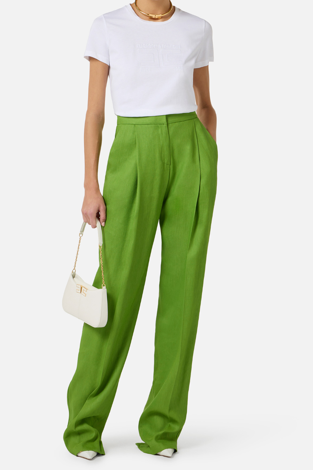 Maglietta a Maniche Corte Elisabetta Franchi in Jersey con Girocollo e Logo Ricamato MA71G 61E2270 Elisabetta Franchi