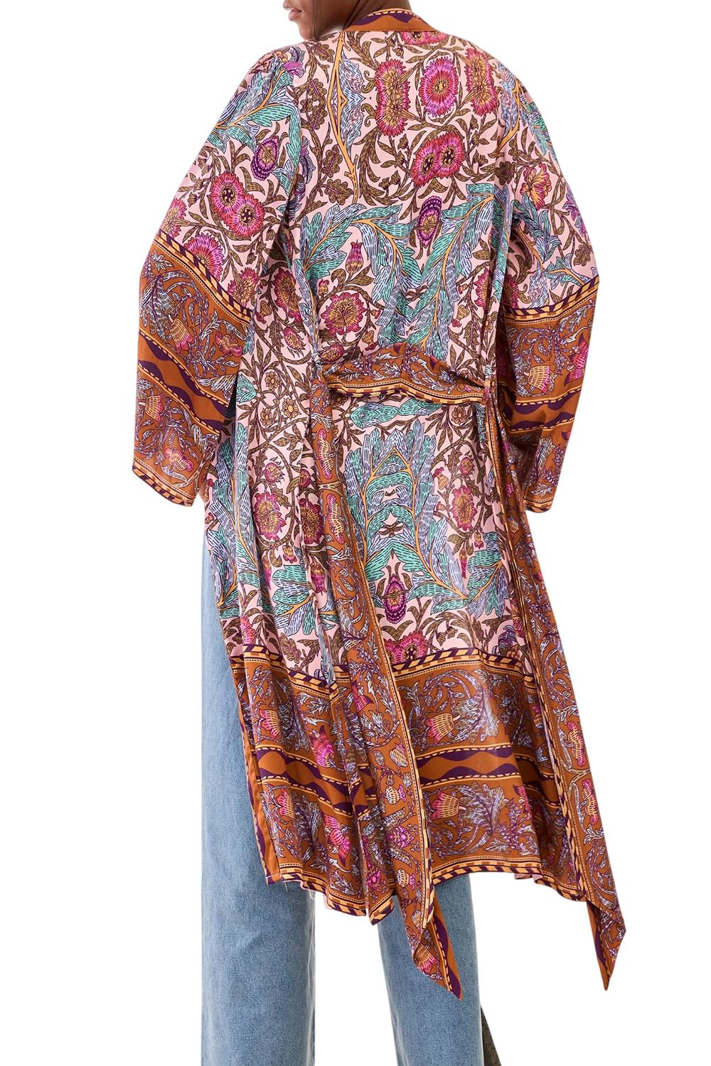 Kimono Lungo Donna a Fiori con Cintura in Vita GF.LIMASAN MAGENTA NKN Nekane