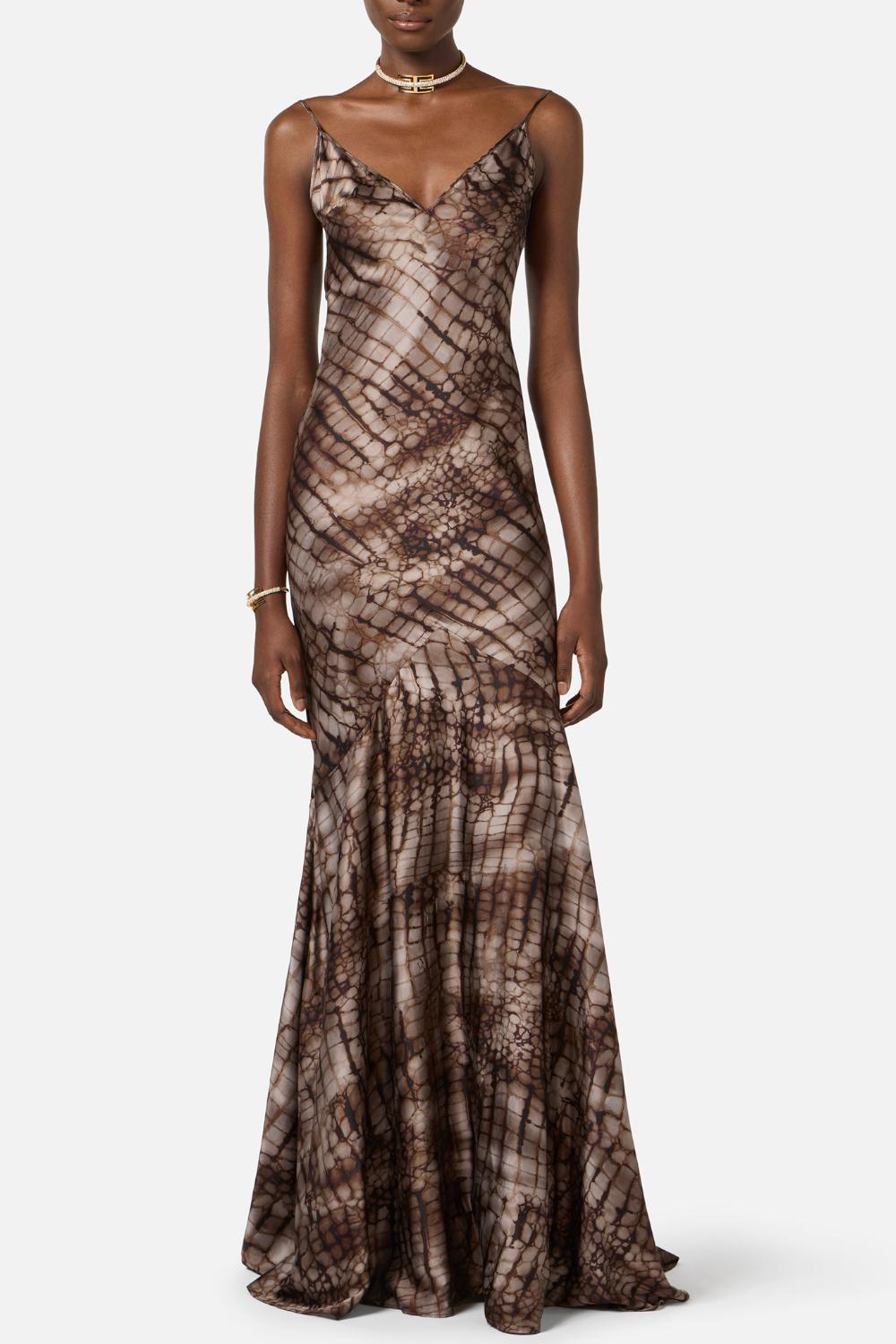 Abito da Sera Elisabetta Franchi in Raso Stretch con Stampa Alligator ABR30 61E2644 Elisabetta Franchi