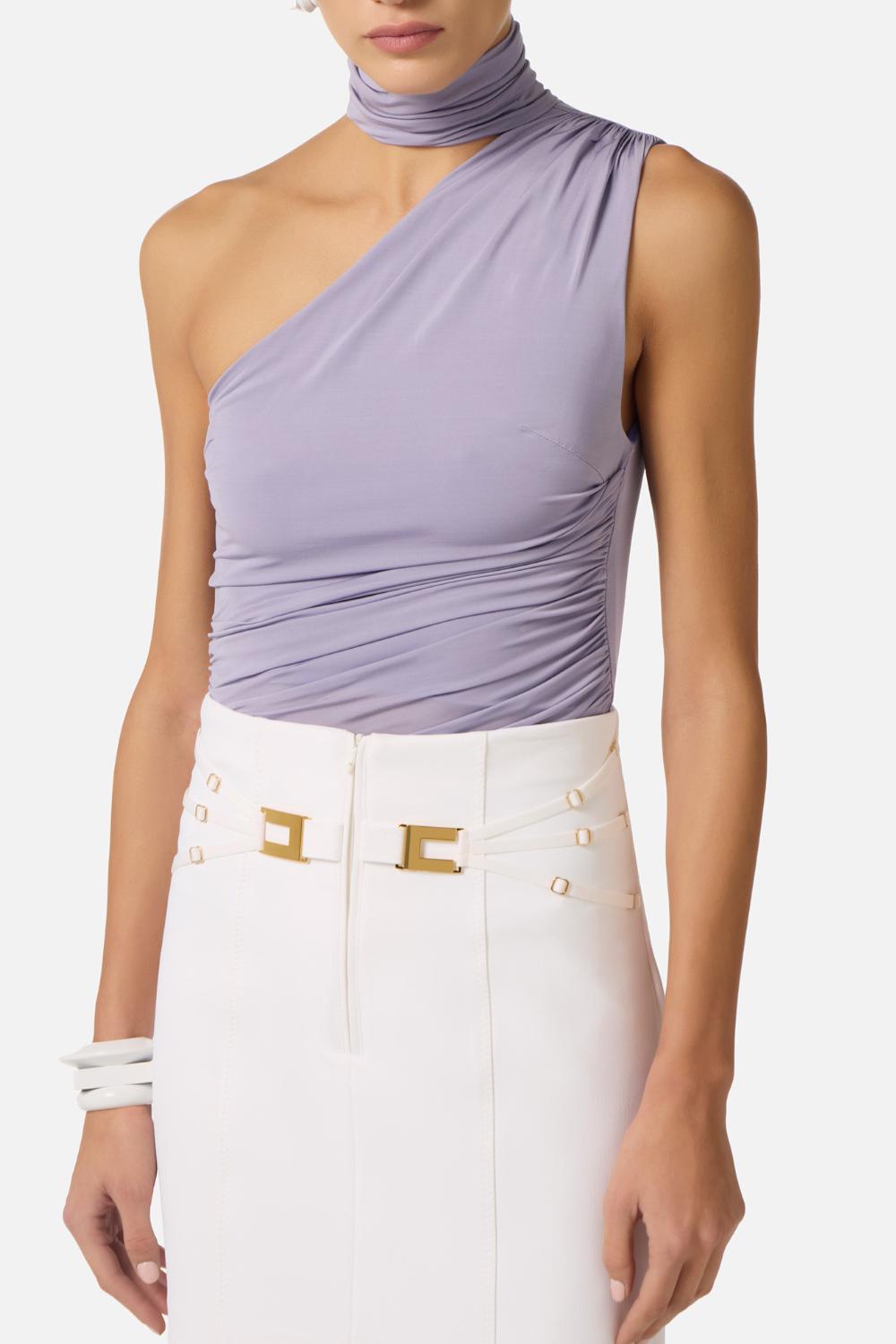 Top Monospalla Elisabetta Franchi in Jersey con Drappeggi e Logo TO038 61E2EV7 Elisabetta Franchi