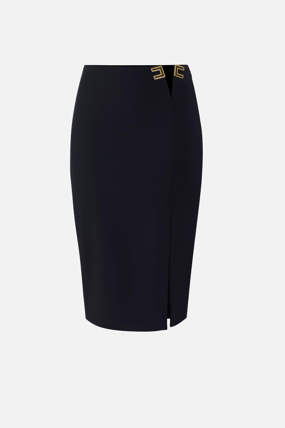 Gonna Midi Elisabetta Franchi in Doppio Crêpe Stretch con Spacco Laterale GO147 61E2110 Elisabetta Franchi