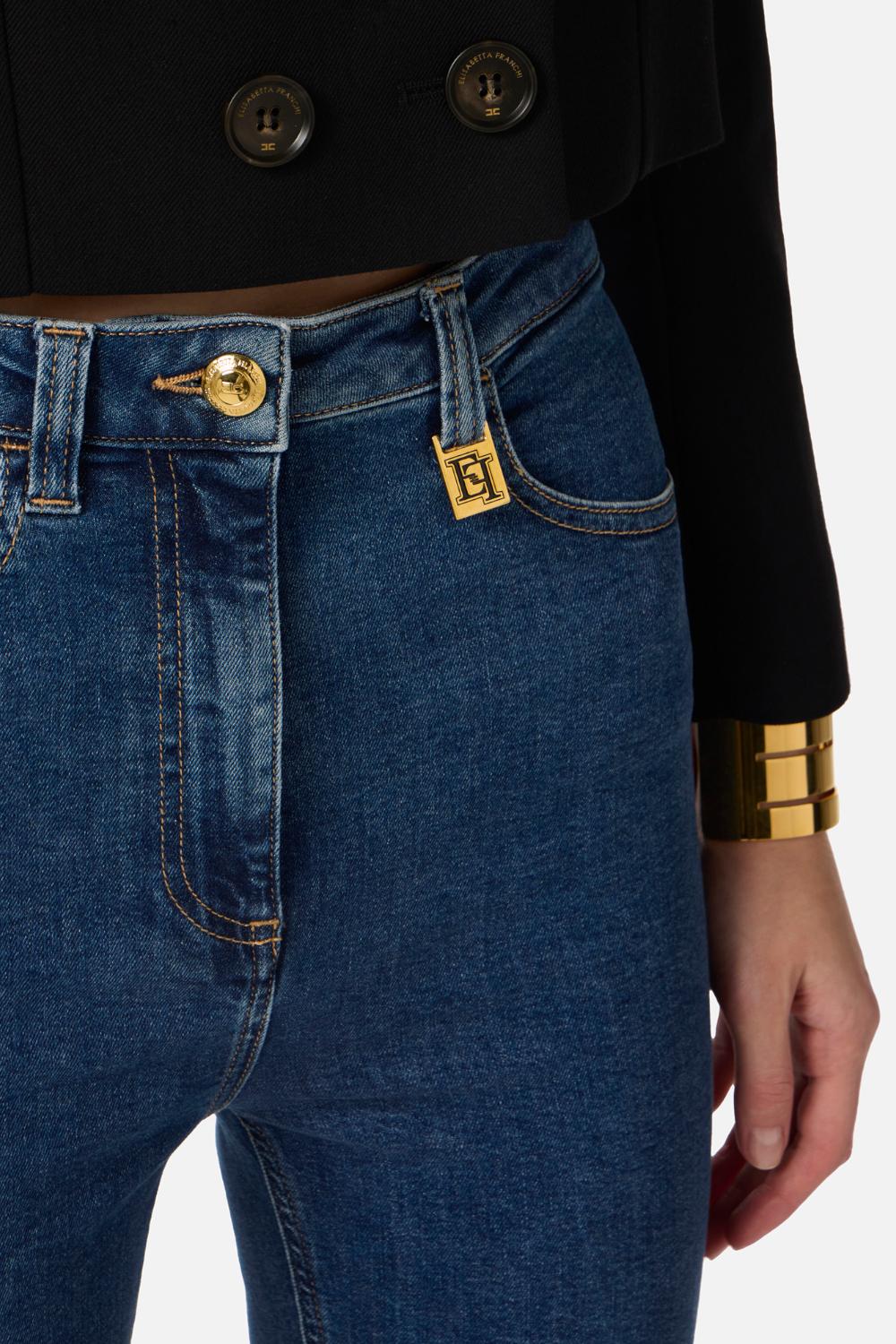 Pantaloni Elisabetta Franchi Cinque Tasche in Denim Skinny con Logo PJ30I 61E2139 Elisabetta Franchi