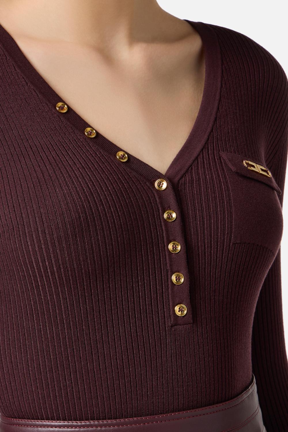 Maglia a costine con taschino<BR/> MK12B 56E2EA4 Elisabetta Franchi
