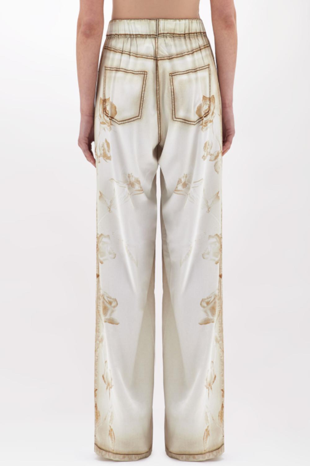 PANTALONI A PALAZZO IN RASO EFFETTO DENIM<BR/> RA5073 T3836M9337 Blugirl