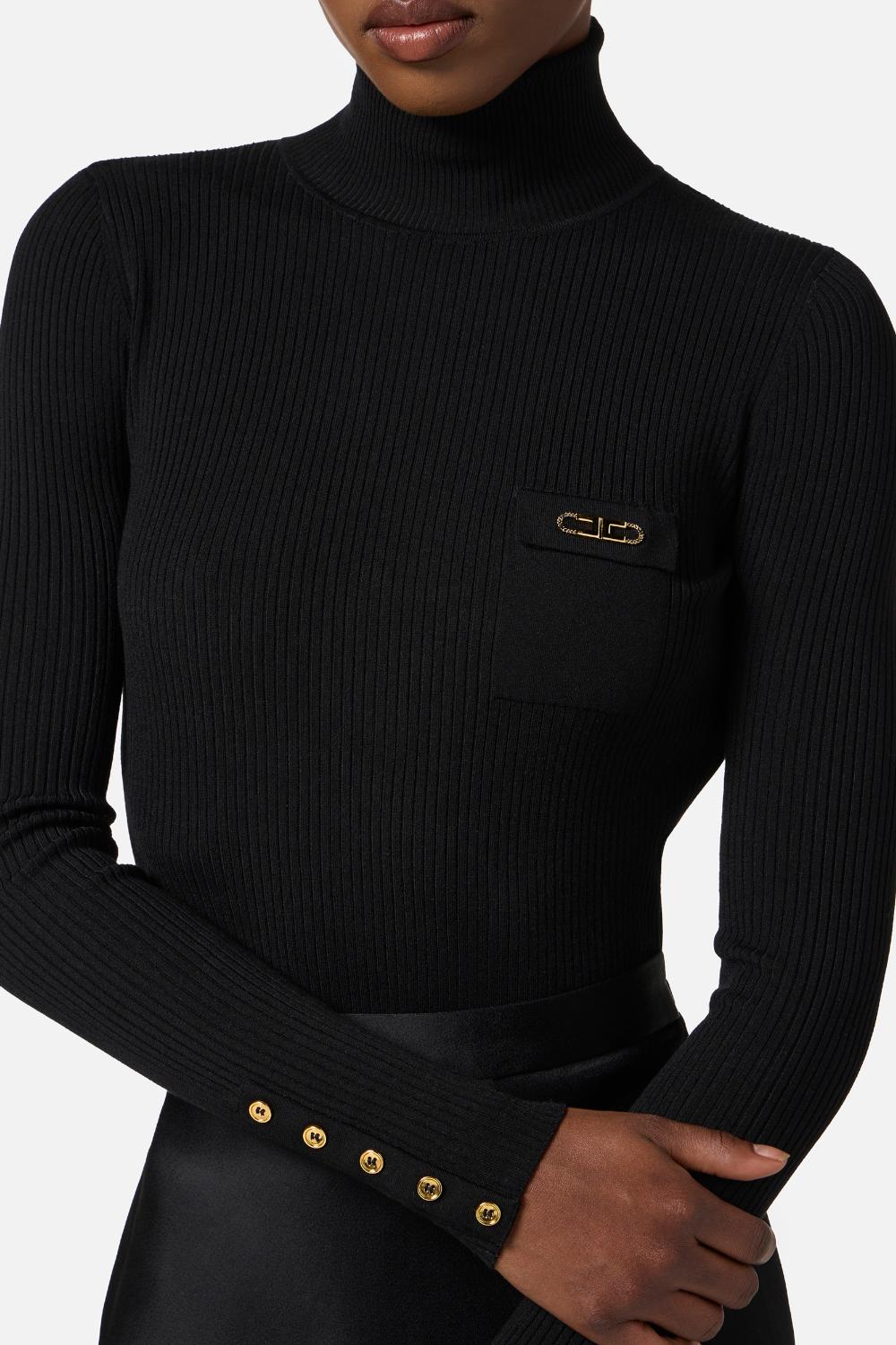 Abito in maglia a costine e raso con taschino AM06B 56E2110 Elisabetta Franchi