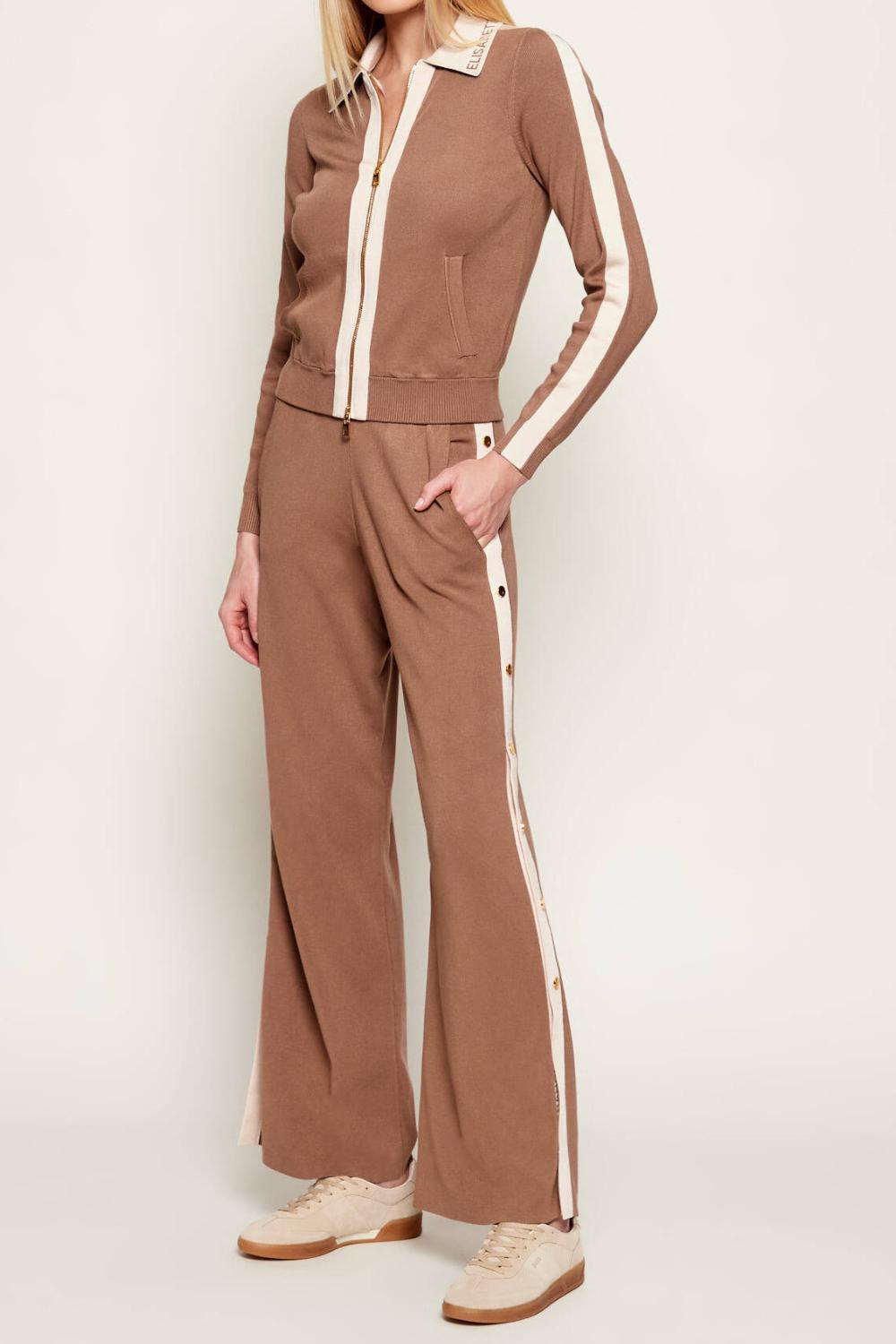 Pantaloni in Maglia Elisabetta Franchi con Bande Lucide e Logo Jacquard KP74S 61E2727 Elisabetta Franchi