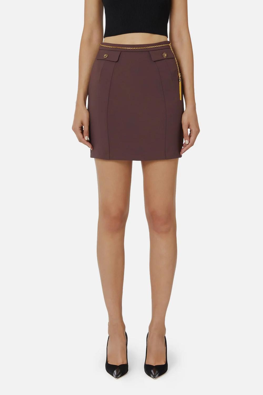 Gonna in doppio crêpe con catena gioiello GO148 57E2EA3 Elisabetta Franchi